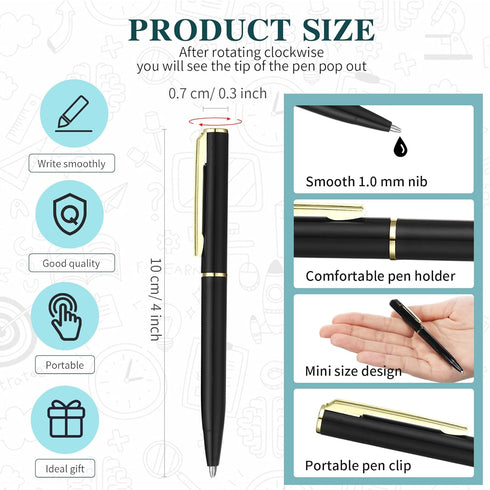 Teling 72 Pcs Small Ballpoint Pen Mini Pens Bulk 4 Inch Short Small Pens Tiny Pen Ink Ballpoint Pens for Notebook Pockets Signature Notepads School Office(Black, Gold)