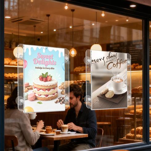 Sahasea 8.5 11, 4 Packs Acrylic Window Sign Holder Suction Cups x Clear Frames Wall Mount Advertising Signage Sign