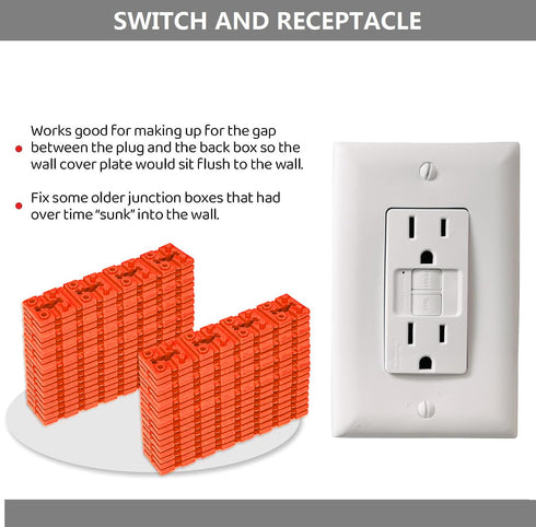 Switch and Receptacle Spacer Outlet Spacers, 100pcs Electrical Outlet Shims for Loose Outlet Electric Switch