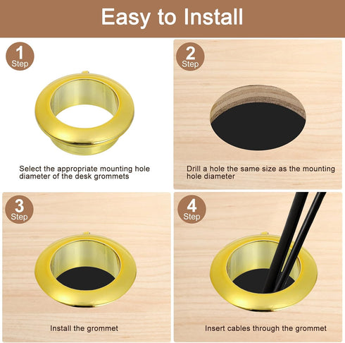 uxcell 2 Pcs Nylon Desk Grommets, 2.36 inch Cable Hole Cover for Computer Desk, Gold