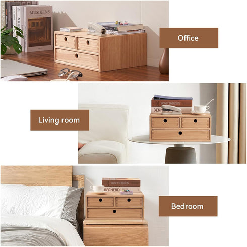 Kirigen Natural Wooden Desktop Organizer - Office Supplies Filing Tidy Storage Shelf with 3 Drawers (NA, 2-Layer & 3