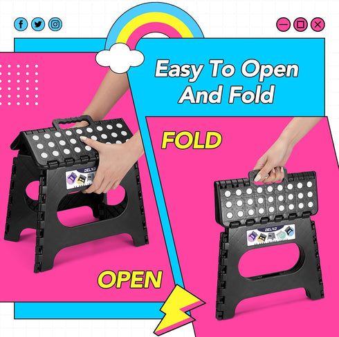 Stool,11 Inch Black,1 Pack Delxo Folding Step Non-Slip Foldable Step Stools for Kids and Adults,Portable Foldable Step