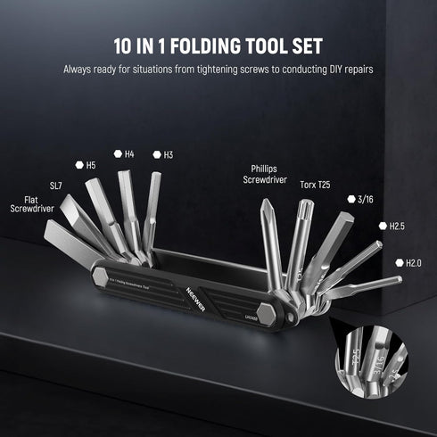 NEEWER 10 in 1 Folding Screwdrivers Tool Set: 4 Screwdrivers, 6 Hex Keys, Pocket Tool Compatible with SmallRig Camera Cage Rig Top Handle Tripod QR Plate, UA048B Black by Neewer