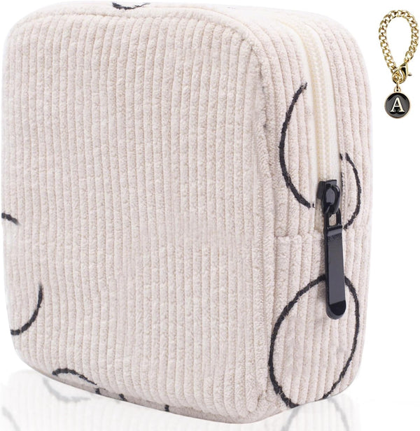 Teircno Sanitary Napkin Storage Bag, Corduroy Period Bag for Women, Cute Portable Period