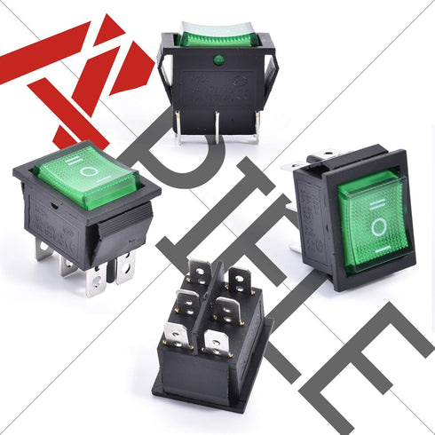 APIELE 3Pcs 3 Position Rocker Toggle Switch DPDT 6 Pin AC 125V/10A 250V/16A ON-Off-ON with LED Light KCD2-203N