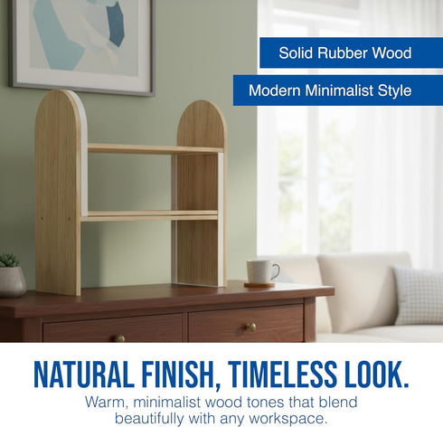 Maplefield Desk Hutch Expandable Shelf Organizer, Natural Finish, Engineered Wood Desktop Storage Rack for Office