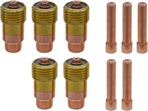 TIG Welding Torch STUBBY Gas Lens Collet Body 17GL116 1/16" & Collet 10N23S, Copper Consumables KIT, 10PCS