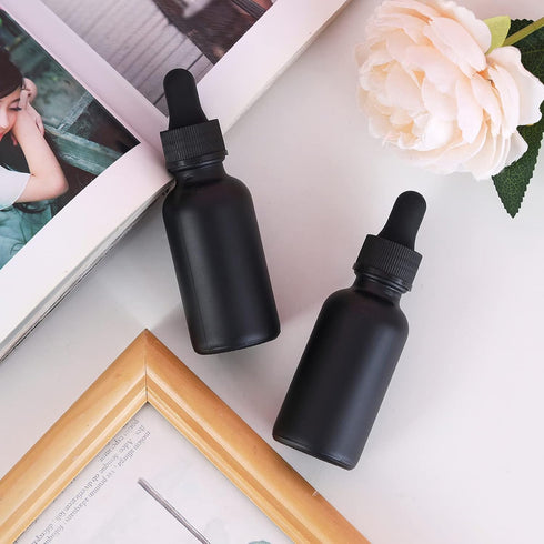 1 oz Dropper Bottle 12 Pack Black Glass Boston Bottles with Eye Droppers for Essential Oils