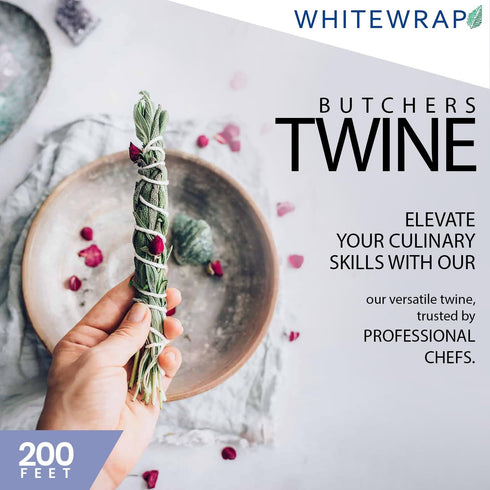 Twine String | Butchers Kitchen Twine|Perfect for Meat Trussing and Food Prep| Bakers Cooking Craft| Wired Heavy Natural Cotton | Hanging Thread DIY Garden(11 PLY- 200 FEET- Pack of 1) by WHITEWRAP