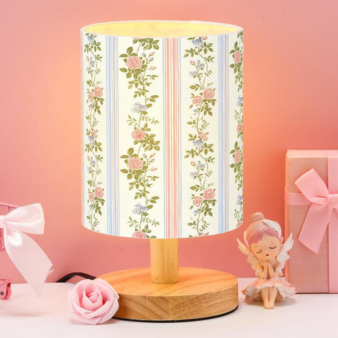 VIHOSE Pink Floral Kids Table Lamp for Bedroom Kids Bedside Lamp with