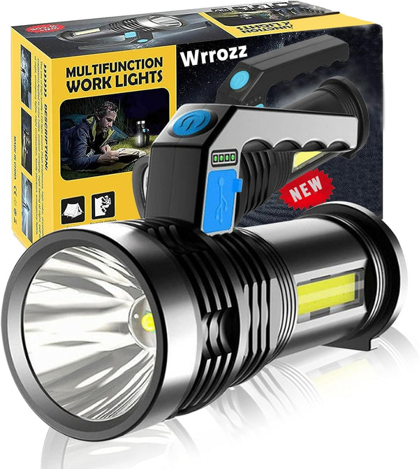 Wrrozz LED Flashlight High Lumens, USB Rechargeable Emergency Flashlight with 4 Modes for Outdoor Use