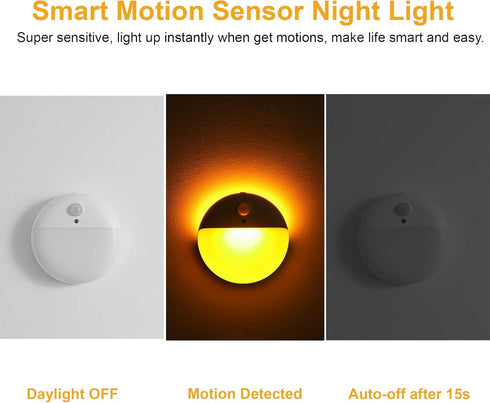 YUNLEX 2 Pack 2.6" Dimming, 3 Amber Night Light, Battery Operated Night Light, Small Sticky Lights, Light Modes, Motion