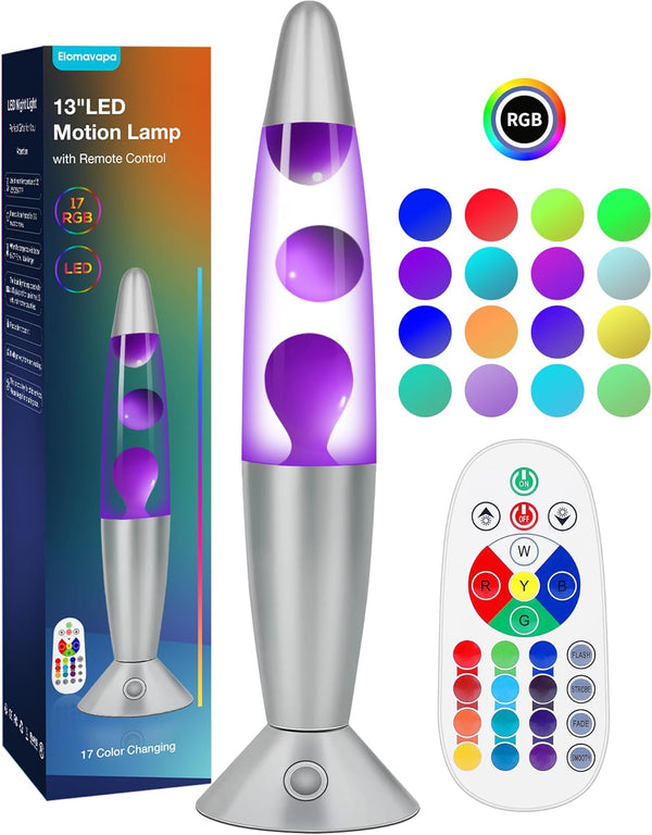 17 Colors Changing Liquid Motion Lamp with Remote: 13.5" Purple LED Night