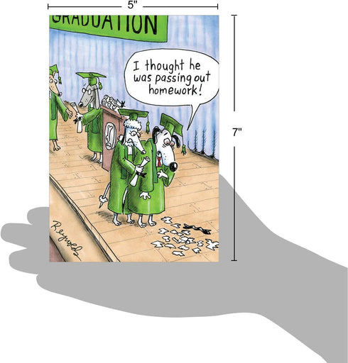 NobleWorks Funny Happy Graduation Card, Cartoon Humor for Grad, Dog Graduation, Notecard with Envelope