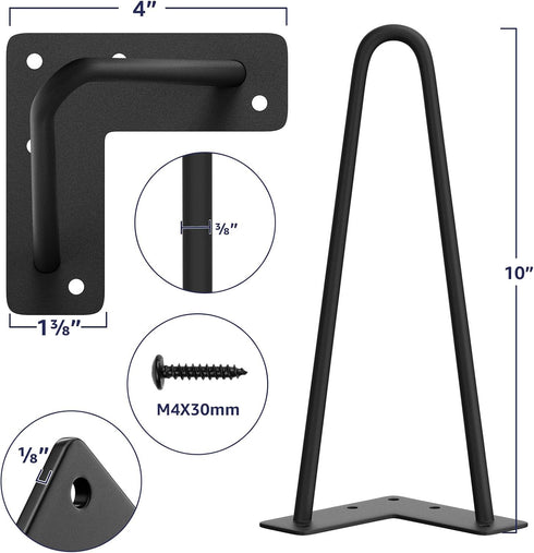 10 Inch 4PCS SMARTSTANDARD Heavy Duty Hairpin Furniture Legs, Metal Home DIY Projects for TV Stand, Sofa, Dresser