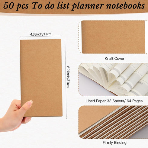 Qilery 50 Pcs Bulk Pocket Planner, 2024 Habit Tracker Notebooks, Inspirational Quotes, Gifts for Employees (Kraft Paper
