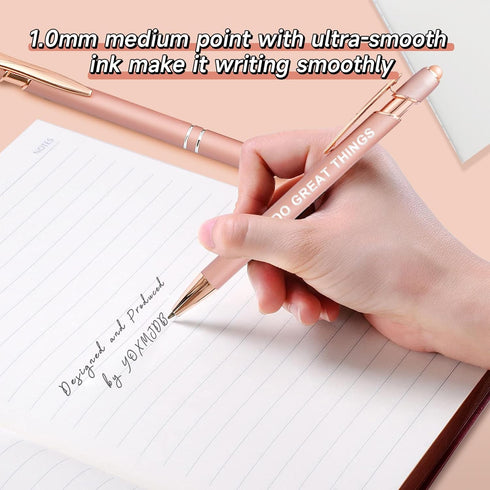 Stylus Pens for Touch Screens, 6 Pack Rose Gold Inspirational Ballpoint Pens, Cute Office Supplies for Women