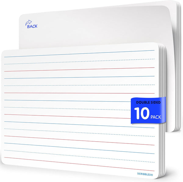 SCRIBBLEDO Small Lined White Board Sheets, 9”x12” Dry Erase Board with Lines, Teacher Classroom Pack of 10