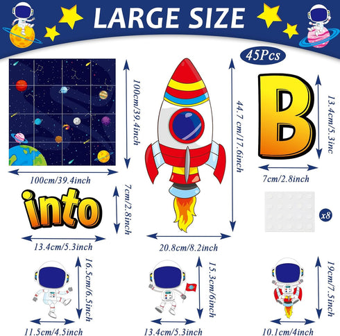 Outer Space Bulletin Board Classroom Decorations Set Galaxy Planet Spacecraft Astronaut Paper Cutouts for Posting Photo Blast Into a Learning Adventure Cutout for Chalkboard Wall Decor Supplies by gisgfim