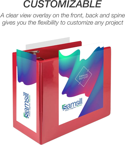 Samsill Durable 6 Inch Binder, Locking D Ring Binder, Customizable Clear View Cover, Red, 2 Pack, Holds 1225 Pages