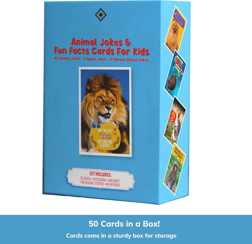 50 (4x6), Imperial Designs Animal Jokes & Fun Facts Cards, No Repeats Bulk Funny Greeting Cards With Envelopes