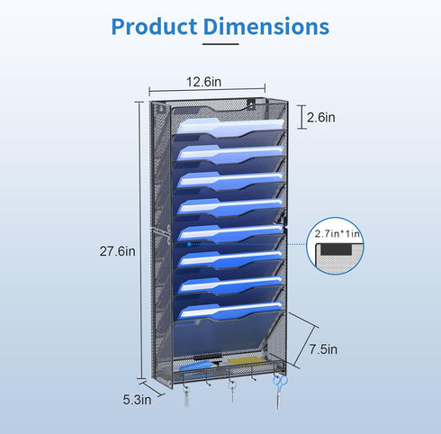 OUTWOLF 10 Tier Hanging Wall File Organizer, Wall Mount Paper Document Holder for Home Office Organization