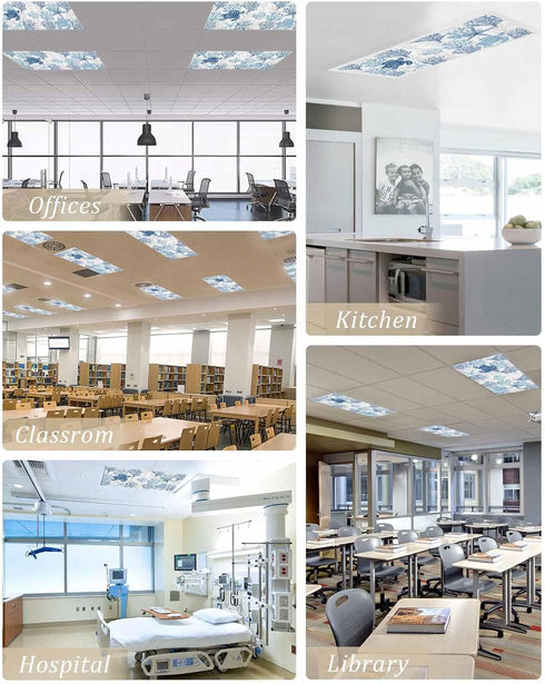 Yomandocix 4x2 feet,1 Pack Classroom,Summer Blue Ocean Coastal Fluorescent Light Covers for Ceiling Lights Magnetic