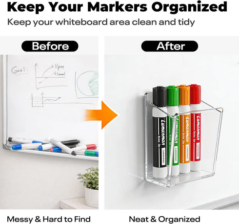 8+ Acrylic Whiteboard Marker Holder, Magnetic or Adhesive Mount Marker Organizer for Fridge, Classroom and Office
