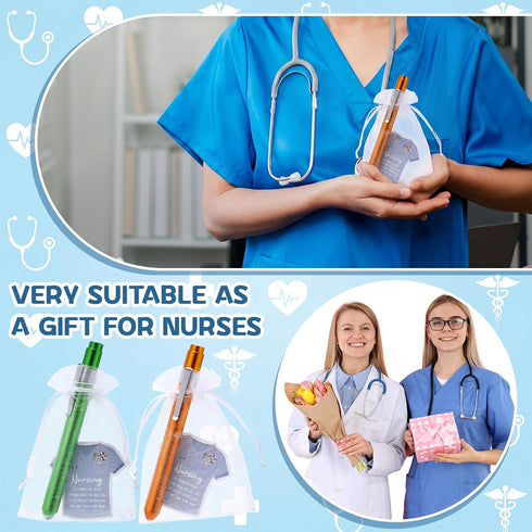 24 Pack 8 Lewtemi Penlight for Nurse Bulk LED Reusable Diagnostic Pen Light with Pupil Gauge Pocket Clip for Employee