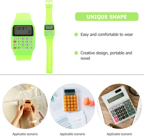 Mikikit Calculator Watch, 2 Pcs Digital Watch for Portable Calculations, Multifunction Wrist Watch for Men Women, Green