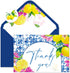 Whaline 50 Pcs Mediterranean Lemon Thank You Cards Boxed Blue Tile Flower