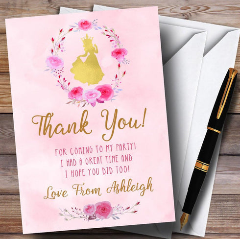 The Card Zoo Pink Watercolour Princess Girls Party Thank You Cards