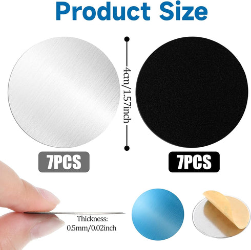 Xosjska 14 Pack Counter Cabinet Lights Magnetic Sticky, Round Adhesive Metal Plates for Magnetic Mounts Stainless Steel
