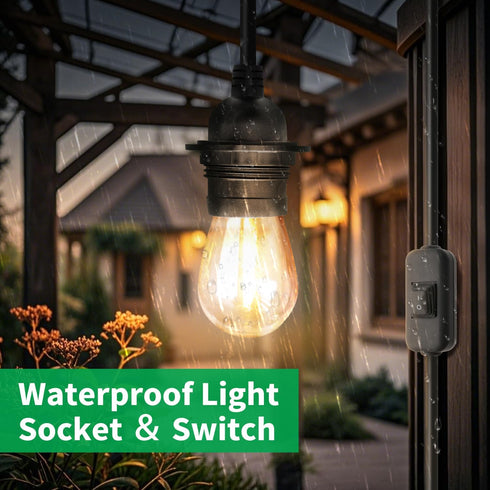15FT E26/E27 IP44 FIRMERST Outdoor Light Socket with Plug and Rated Inline Waterproof On/Off Switch, Hanging Light