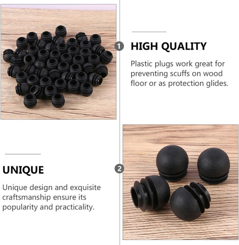50pcs 25mm PRETYZOOM Black Round Plastic Furniture Leg Plugs Chair Glide Inserts Tubing End Caps Diameter Home Table