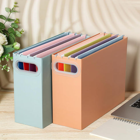 PerKoop 6 Pcs Morandi Colors Hanging File Organizer, Pastel Cardboard File Box with 12 Writable Labels for Aesthetic