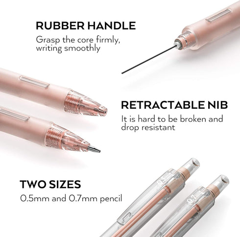 Nicpro 23PCS Pastel Mechanical Pencil 0.5 & 0.7 mm with Case, 12 Tubes HB Lead Refills, 3 Erasers for Student Writing
