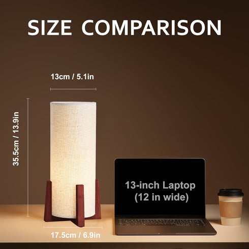 13.9" KUNJOULAM Modern Small Table Lamps, Nightstand Lamp with Linen Fabric Shade, Cylinder Bedside Table Lamp