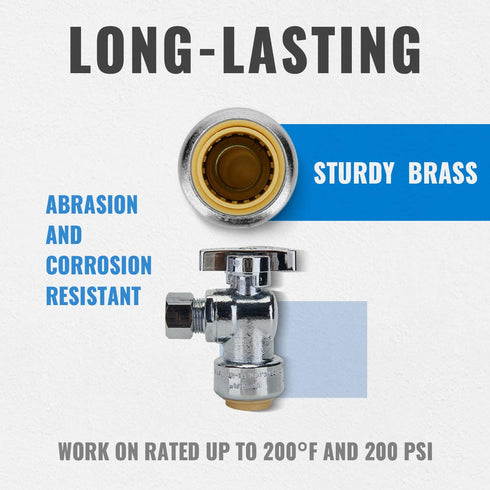 SUNGATOR 2-Pack Angle Stop Valve 1/2 x 3/8 Inch Compression Toilet Water Valve, No Lead Brass Push to Connect
