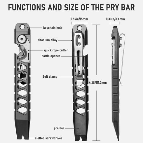 TISUR Titanium EDC Pry Bar, Keychain Pry Bar Multitool With Bottle Opener, Pocket Small Crowbar for Men Outdoor