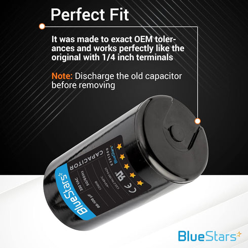 BlueStars 88-108 uf mfd 330VAC Volts Round Motor Start Capacitor, 50/60 Hz AC Electric Replacement Part.