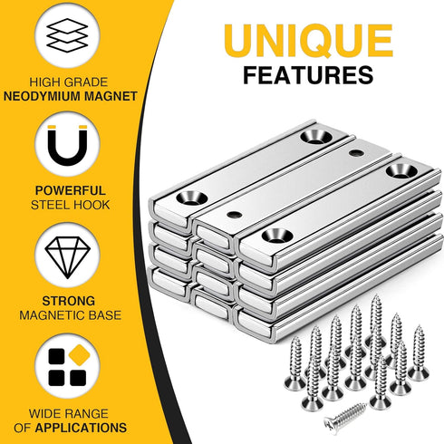 DIYMAG Strong Neodymium Rectangular Pot Magnets, Countersunk Hole Magnets with Mounting Screws, Pack of 8