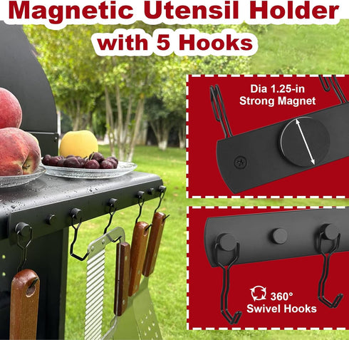 Magnetic Grill Hooks, Heavy Duty Magnetic Utensil Rack with 5 Hooks, Strong Magnetic BBQ Tool Rack, Grill Accessories for Traeger Blackstone Pit Boss Camp Chef Z Grills Smoker by SKNOOY