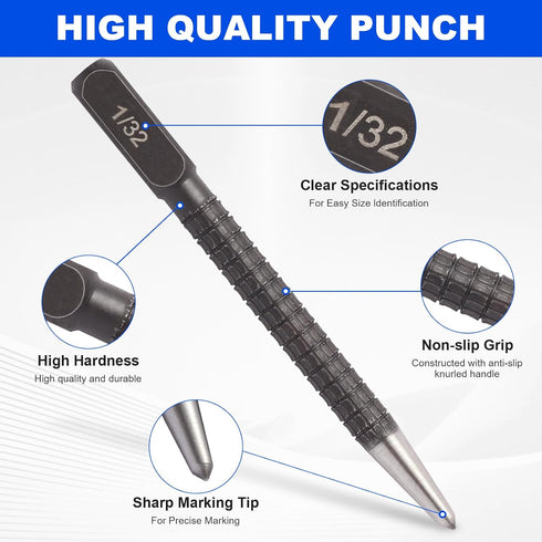 Ouvlaiz 4-Piece Set (1/32", 2/32", 3/32", 4/32") Set Center Punch Hardened Steel Precision Punch & Nail Tool Kit