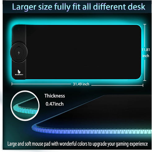 Large Wireless Mouse Pad Charging, 15W Fast Charging, Extended Size, 10 Lighting Modes for Office Mouse Pad - Galaxy