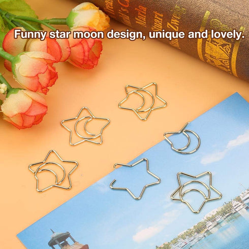 Golden Paper Clips,10Pcs Plastic Coated Electroplating Star Moon Paper Clips Funny Bookmark Marking Clips with Storage Cas for School Personal Document Organizing Professional Work by Eujgoov