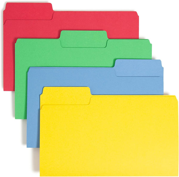 Smead SuperTab File Folder, Legal Size, Oversized 1/3-Cut Tab, Assorted Primary Colors, 100 per Box (11988)