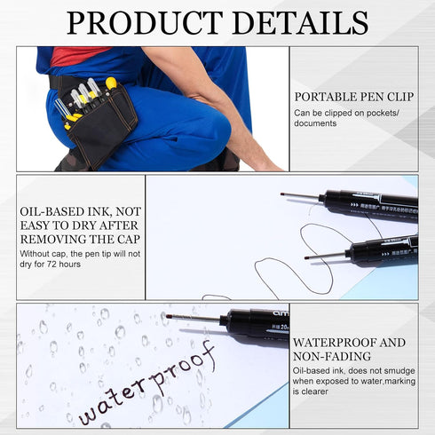 MotiMind 24 Pcs Deep Hole Marker Bulk Long Nib Marker Long Head Waterproof Multi-purpose Deep Reach for Carpenter