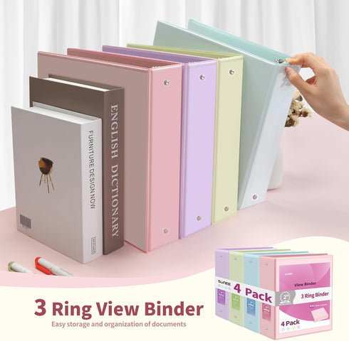 SUNEE 3 Ring Binder 2 Inch, 4 Pack Clear View Binders for School or Office Supplies, PVC-Free, Fit 8.5x11 Inches