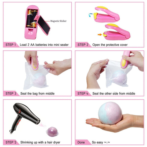 WFPLUS 200 pcs 6 x 6 inch Shrink Wrap Bags with Bonus Mini Heat Sealer for Handmade Soaps, Bath Bombs